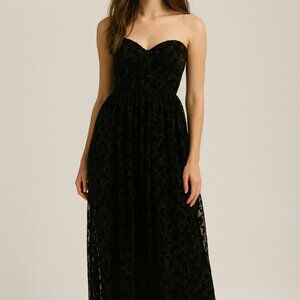 Gypsy Junkies Dress Black Strapless Maxi Velvet Floral Burnout Whimsigoth Fairy